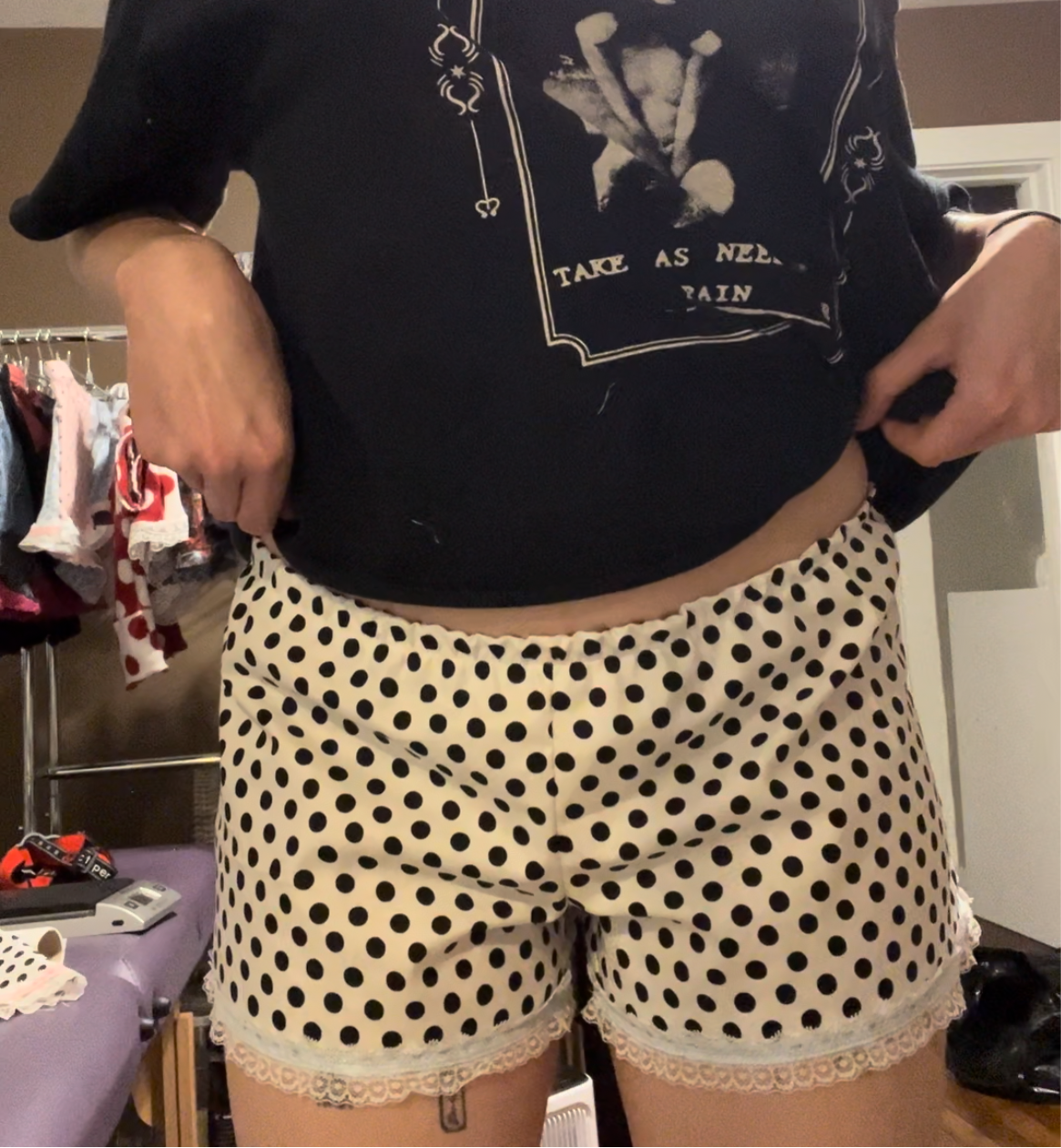 polka dot blue trim shorts